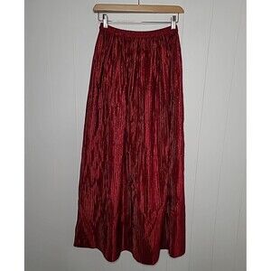 Vintage Jeanne Marc Maxi Skirt Womens XS 4/6 Red Mini Pleat Holiday Made In USA